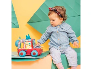 Lilliputiens - textilní autíčko s aktivitami a zrcátkem