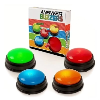 Sada 4 bzučáky pro hry Interaktivní herní tlačítka Zvukový a světelný signál Hra pro více hráčů Kvízy Soutěže Vzdělávací aktivity